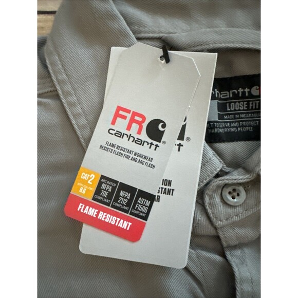 NWT CARHARTT FRS160 Flame Resistant Twill Shirt Men Large gray Workwear TEK - Picture 4 of 10